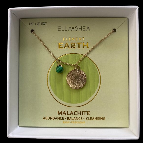 Ella Shea Element Earth Malachite Healing Crystal Stone Gold Colored Necklace - Picture 4 of 4
